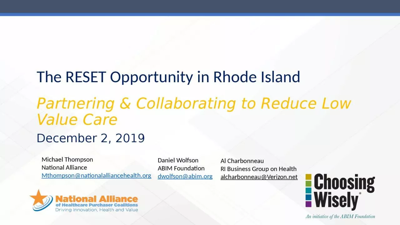 PPT-The RESET Opportunity in Rhode Island