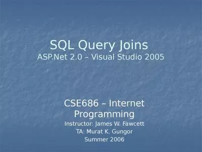 SQL Query Joins  ASP.Net 2.0 – Visual Studio 2005