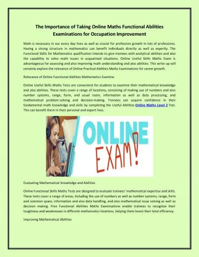 The Importance of Taking Online Maths Functional Abilities Examinations for Occupation