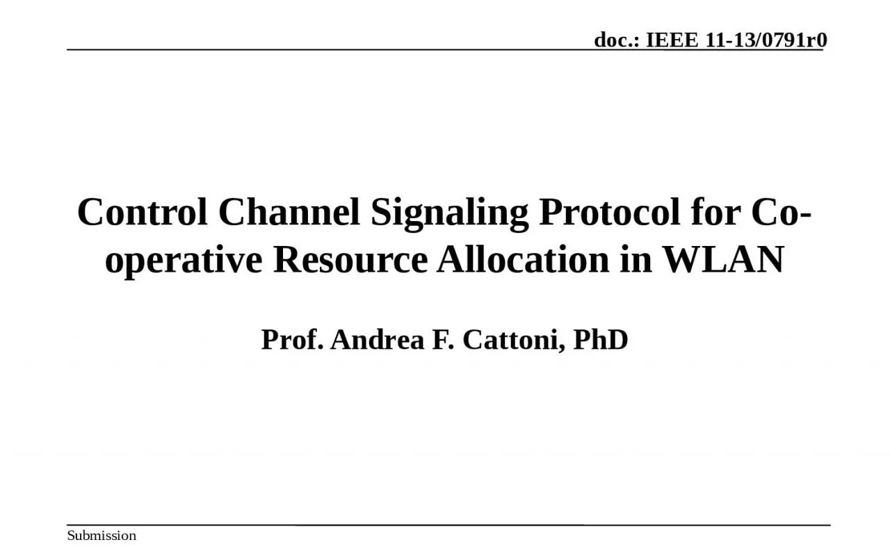 Control Channel Signaling Protocol for Co-operative Resource Allocation in WLAN