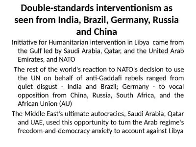 Double-standards interventionism as seen from India, Brazil, Germany, Russia and China