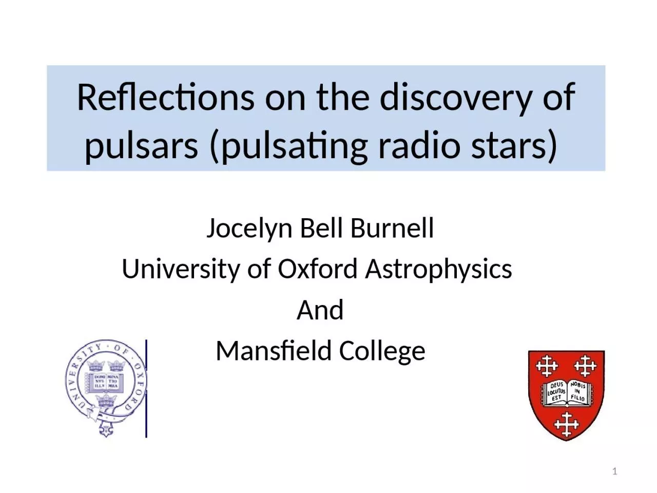 PPT-1 Reflections on the discovery of pulsars (pulsating radio stars)