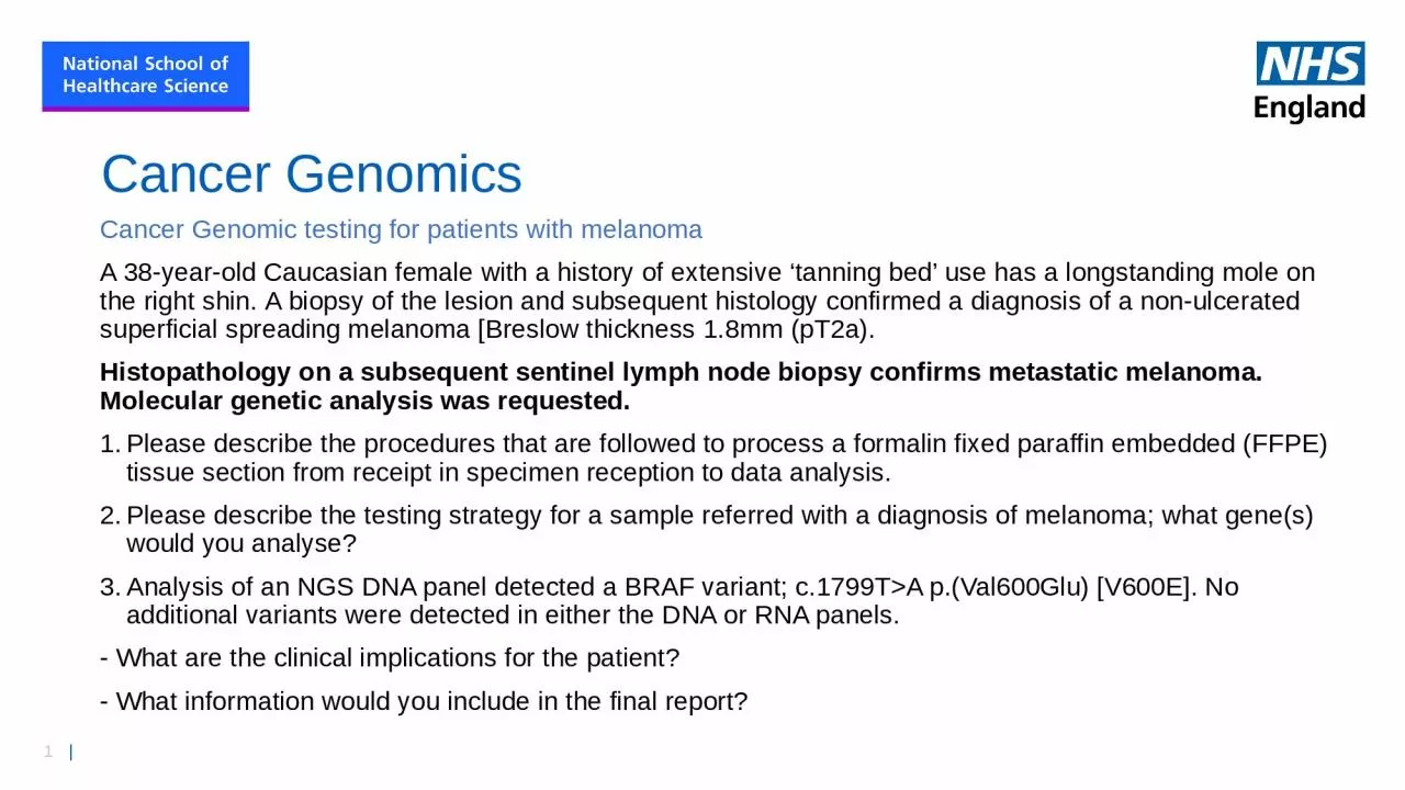 PPT-Cancer Genomics Cancer Genomic testing for patients with melanoma