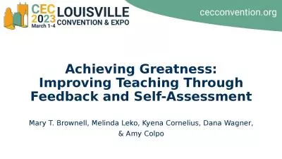 Achieving Greatness: Improving Teaching Through Feedback and Self-Assessment