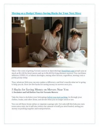 Moving on a Budget: Money-Saving Hacks for Your Next Move