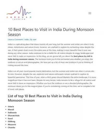 10 Best Places to Visit in India During Monsoon Season