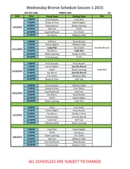 Wednesday Bronze Schedule Session 1-2015