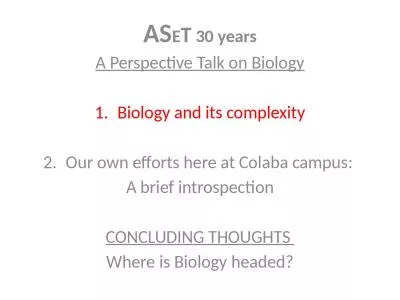 AS E T  30 years A Perspective Talk on Biology