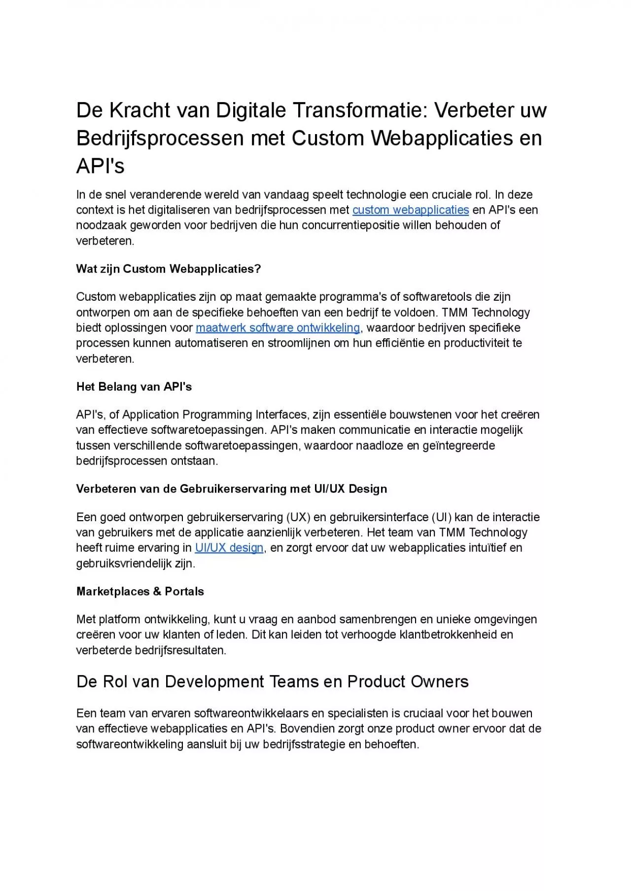 PDF-De Kracht van Digitale Transformatie: Verbeter uw Bedrijfsprocessen met Custom Webapplicaties