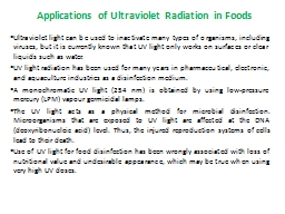Applications of Ultraviolet Radiation in Foods