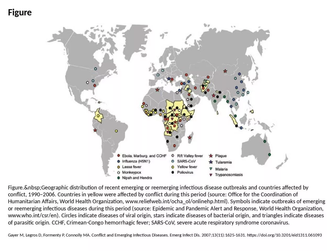 Figure Figure.&nbsp;Geographic distribution of recent emerging or reemerging infectious
