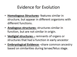 Evidence for Evolution Homologous