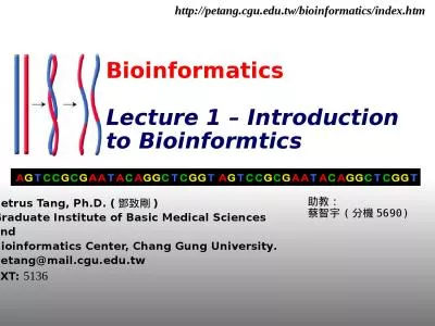 Bioinformatics Lecture 1 – Introduction to Bioinformtics