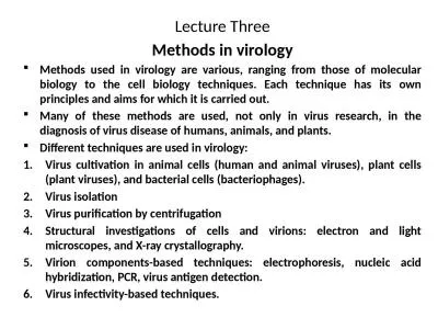 Lecture  Three Methods in virology