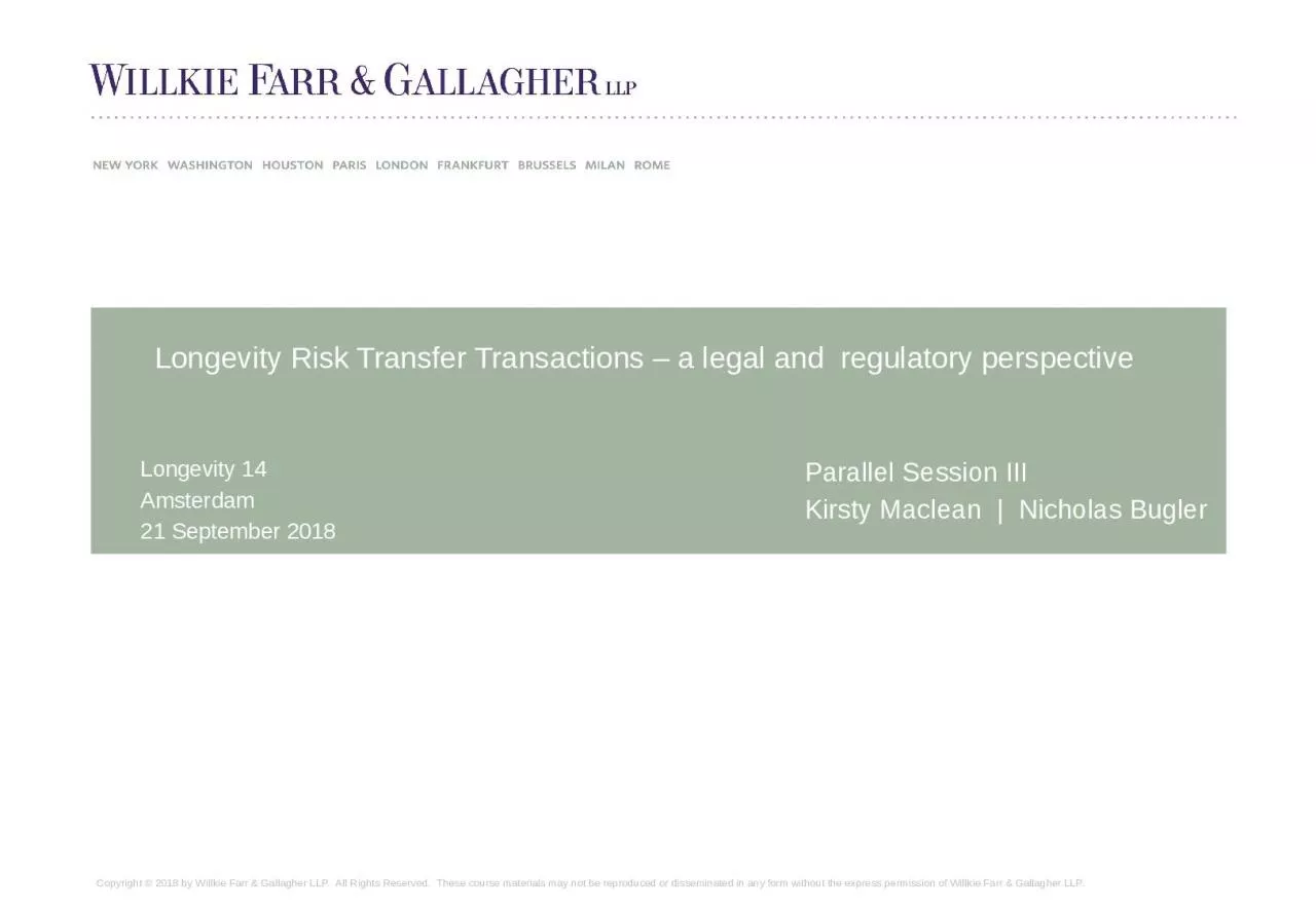 Longevity Risk Transfer Transactions
