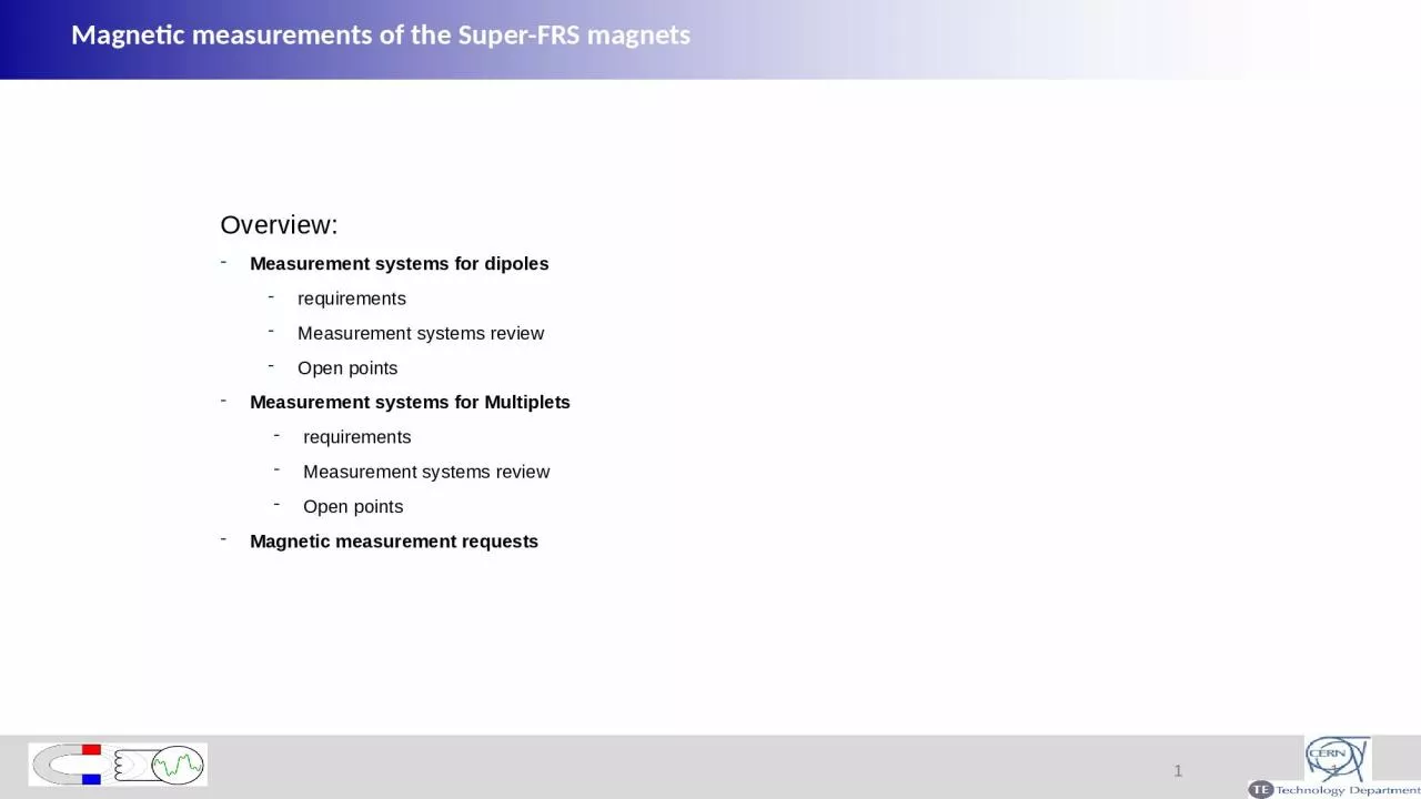 1 Magnetic measurements of the Super-FRS magnets