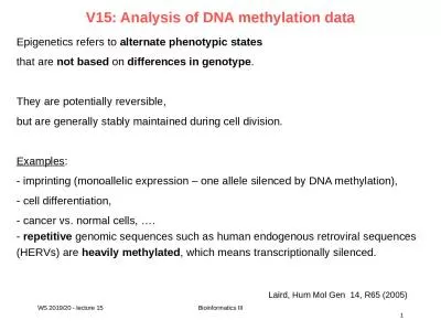 V15: Analysis of DNA methylation data