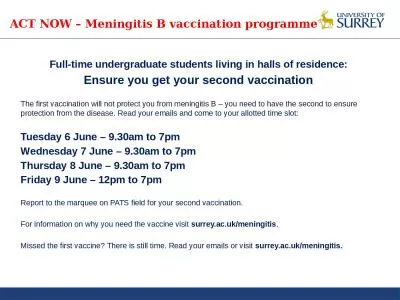 ACT NOW – Meningitis B vaccination programme