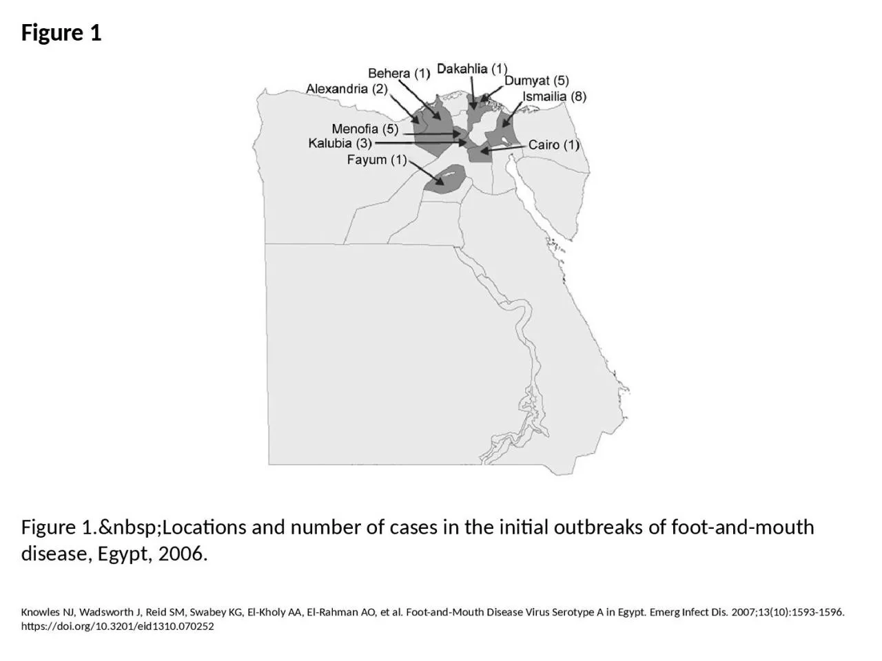 Figure 1 Figure 1.&nbsp;Locations and number of cases in the initial outbreaks of