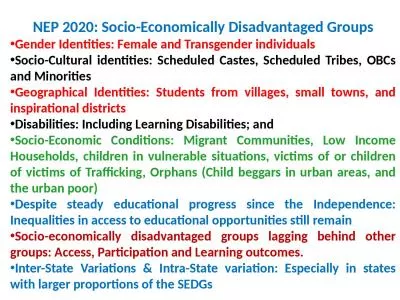 NEP 2020: Socio-Economically Disadvantaged Groups