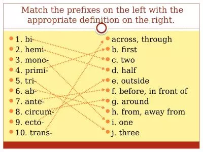 Match the prefixes on the left with the appropriate definition on the right.