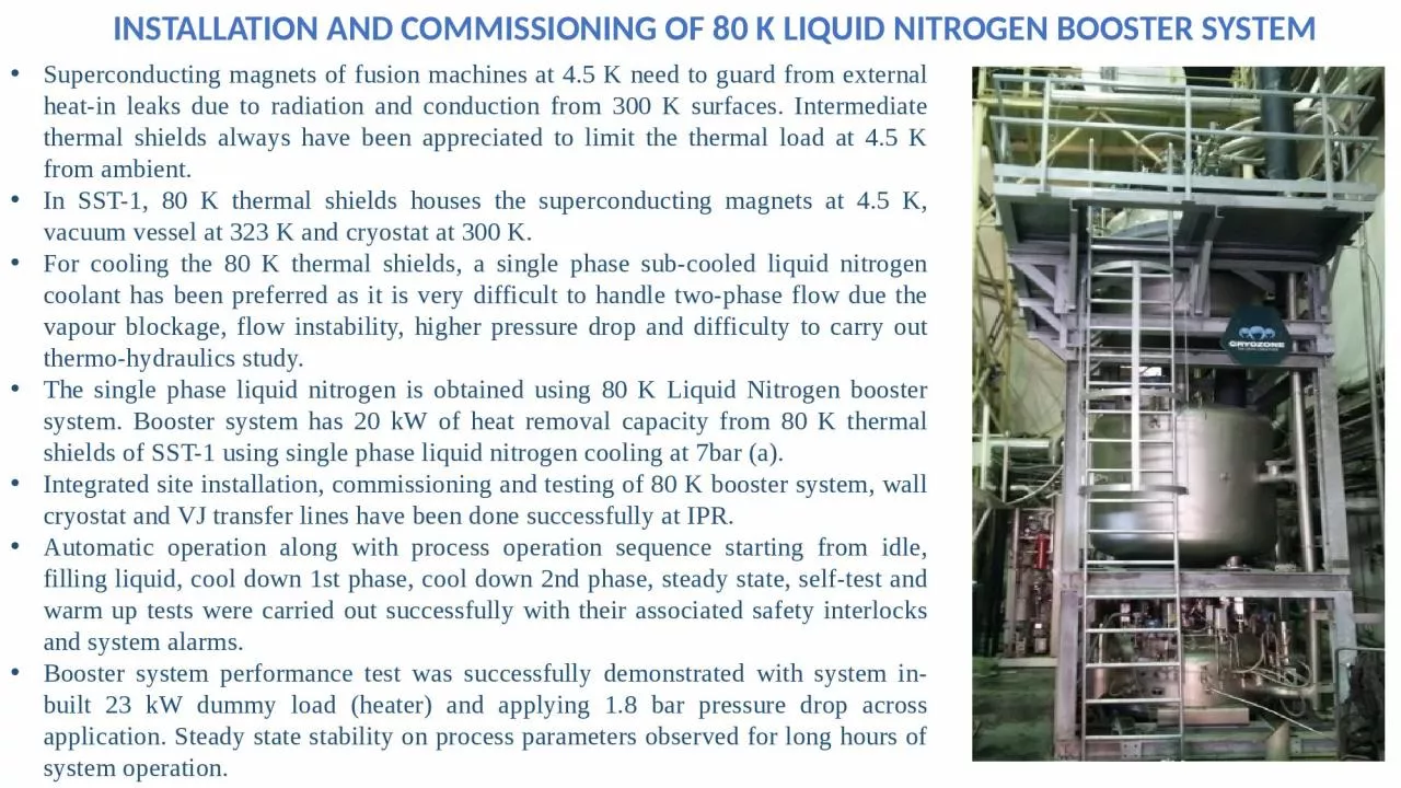 INSTALLATION AND COMMISSIONING OF 80 K LIQUID NITROGEN BOOSTER