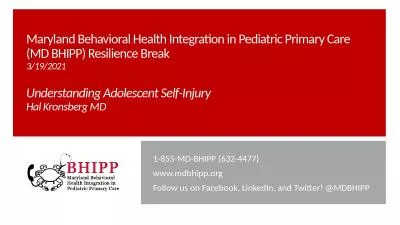 Maryland Behavioral Health Integration in Pediatric Primary Care (MD BHIPP) Resilience