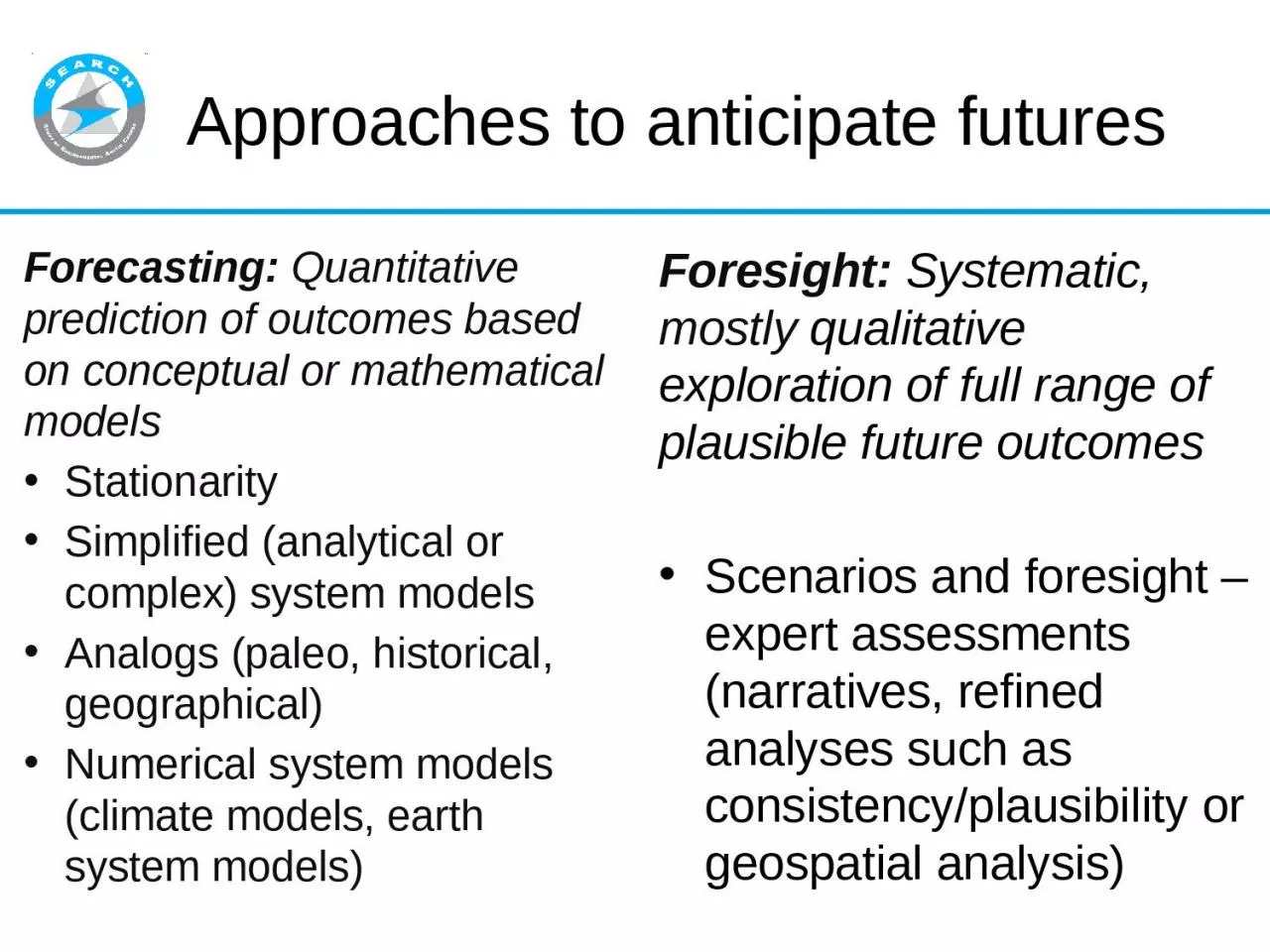 Approaches to  anticipate futures