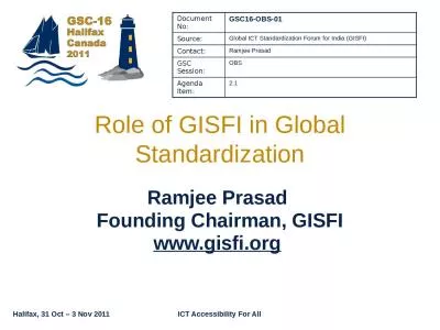 Role of GISFI in Global Standardization