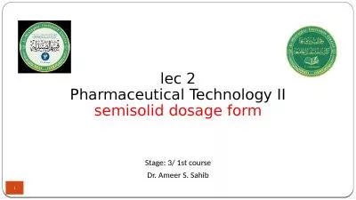 1 lec  2 Pharmaceutical Technology II