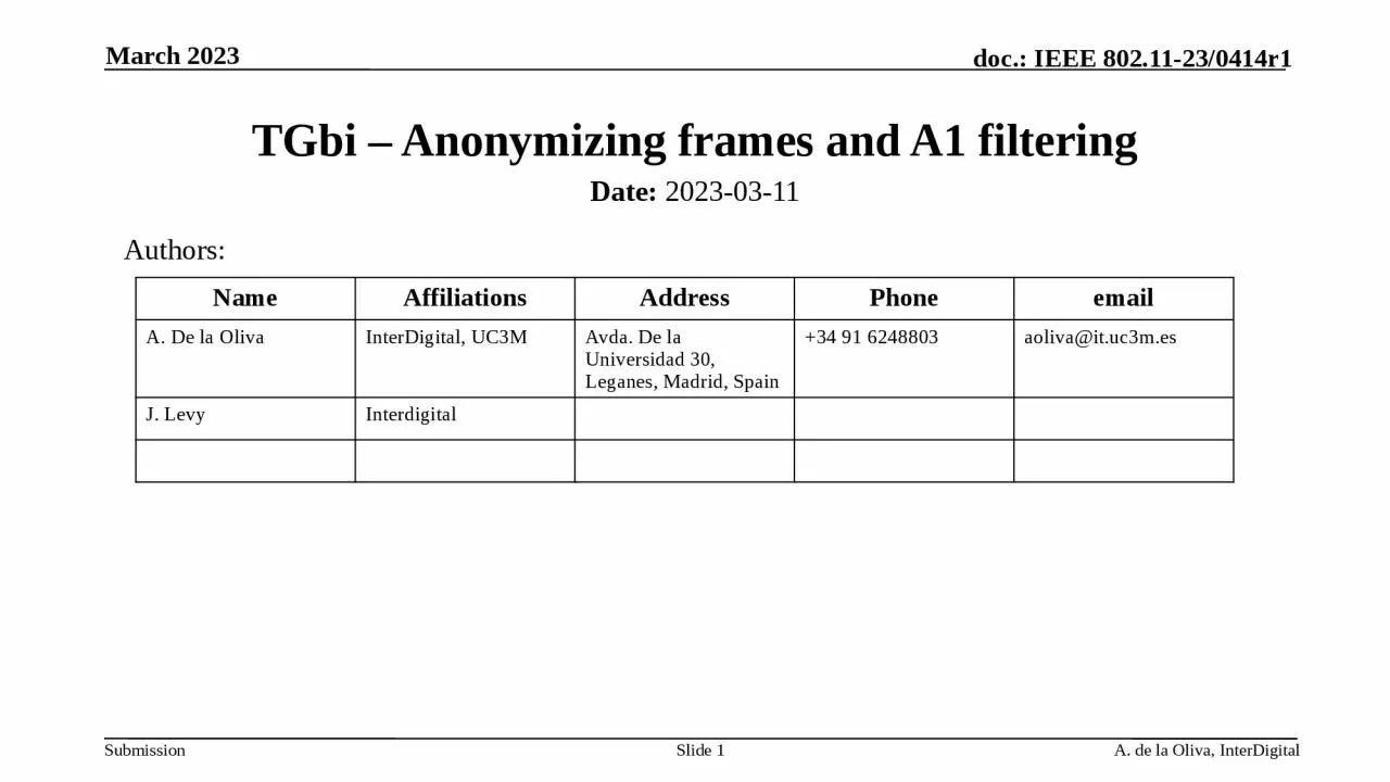 PPT-TGbi – Anonymizing frames and A1 filtering