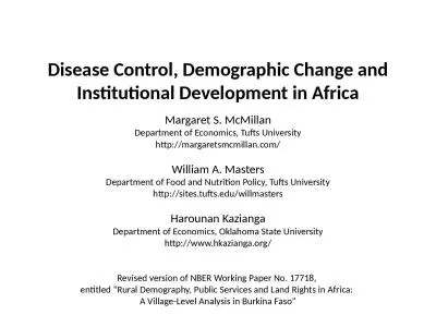 Disease Control, Demographic Change and Institutional Development in Africa