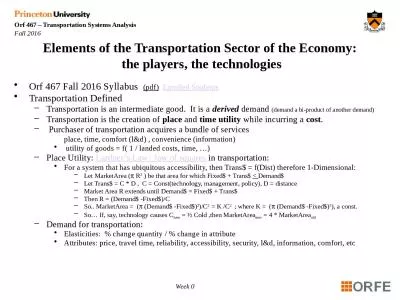 Week  0 Elements of the Transportation Sector of the Economy: