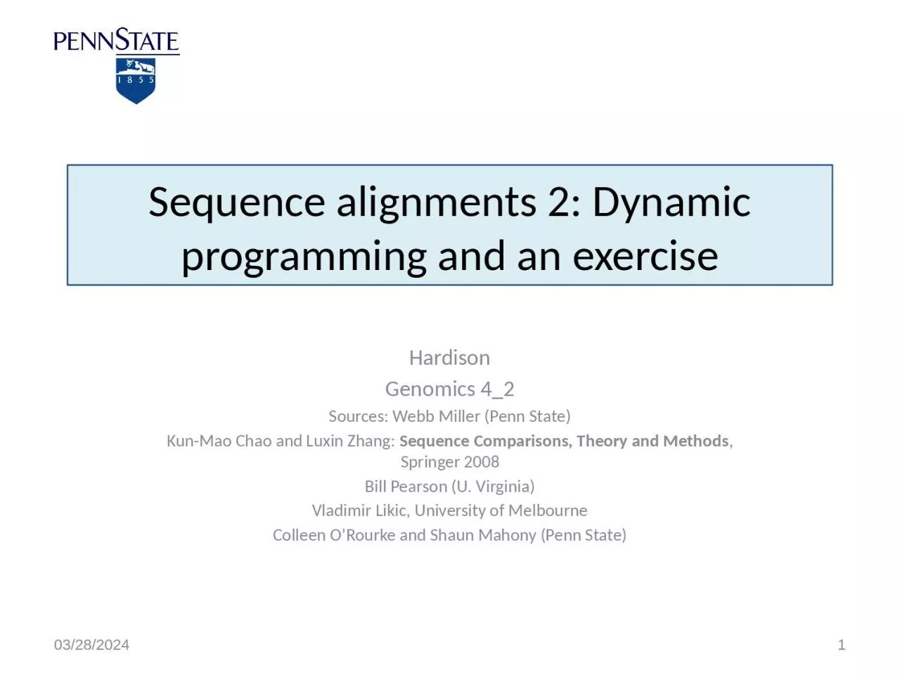 PPT-Sequence alignments 2: Dynamic programming and an exercise