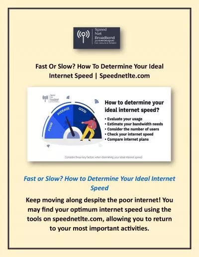 Fast Or Slow? How To Determine Your Ideal Internet Speed | Speednetlte.com