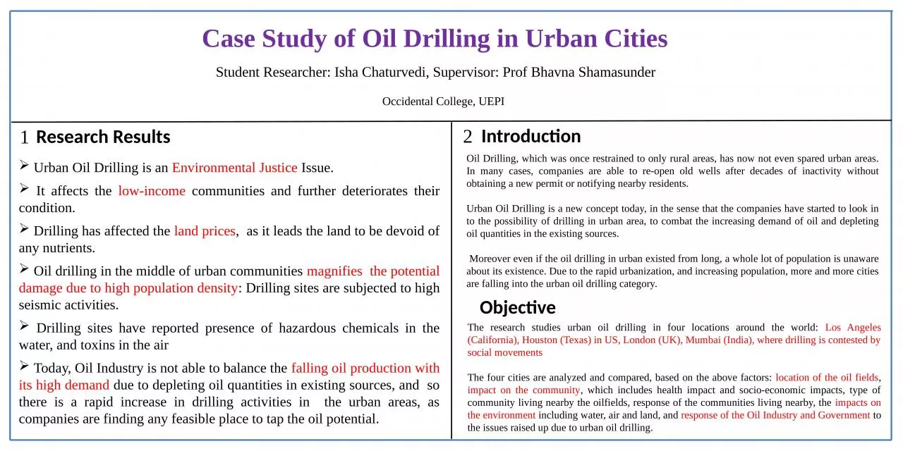 PPT-Case Study of Oil Drilling in Urban Cities