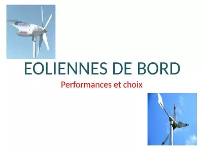 EOLIENNES DE BORD Performances et choix