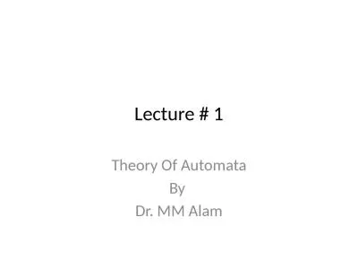 Lecture # 1 Theory Of Automata