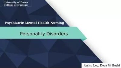 Personality Disorders Psychiatric Mental Health Nursing