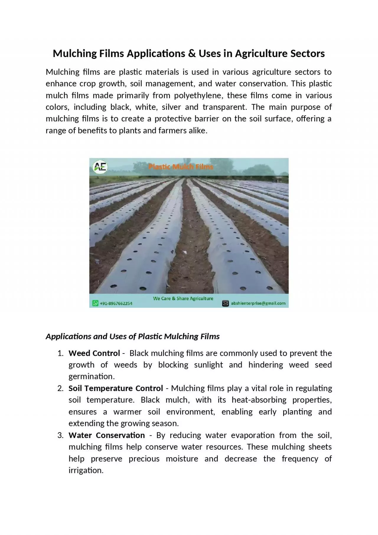 PDF-Mulching Films Applications & Uses in Agriculture Sectors