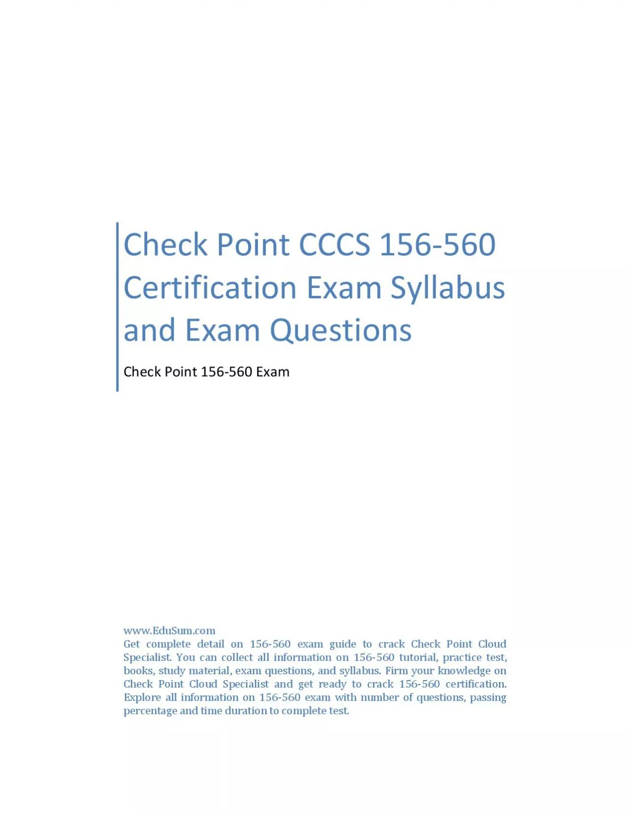 Check Point CCCS 156-560 Certification Exam Syllabus and Exam Questions
