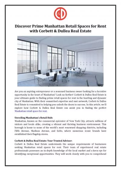 Discover Prime Manhattan Retail Spaces for Rent with Corbett & Dullea Real Estate