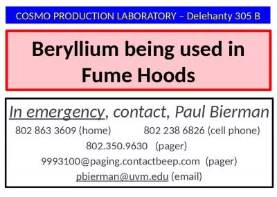 Beryllium being used  in Fume Hoods