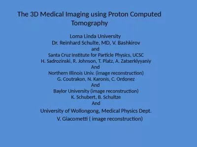 The 3D Medical Imaging using Proton Computed Tomography
