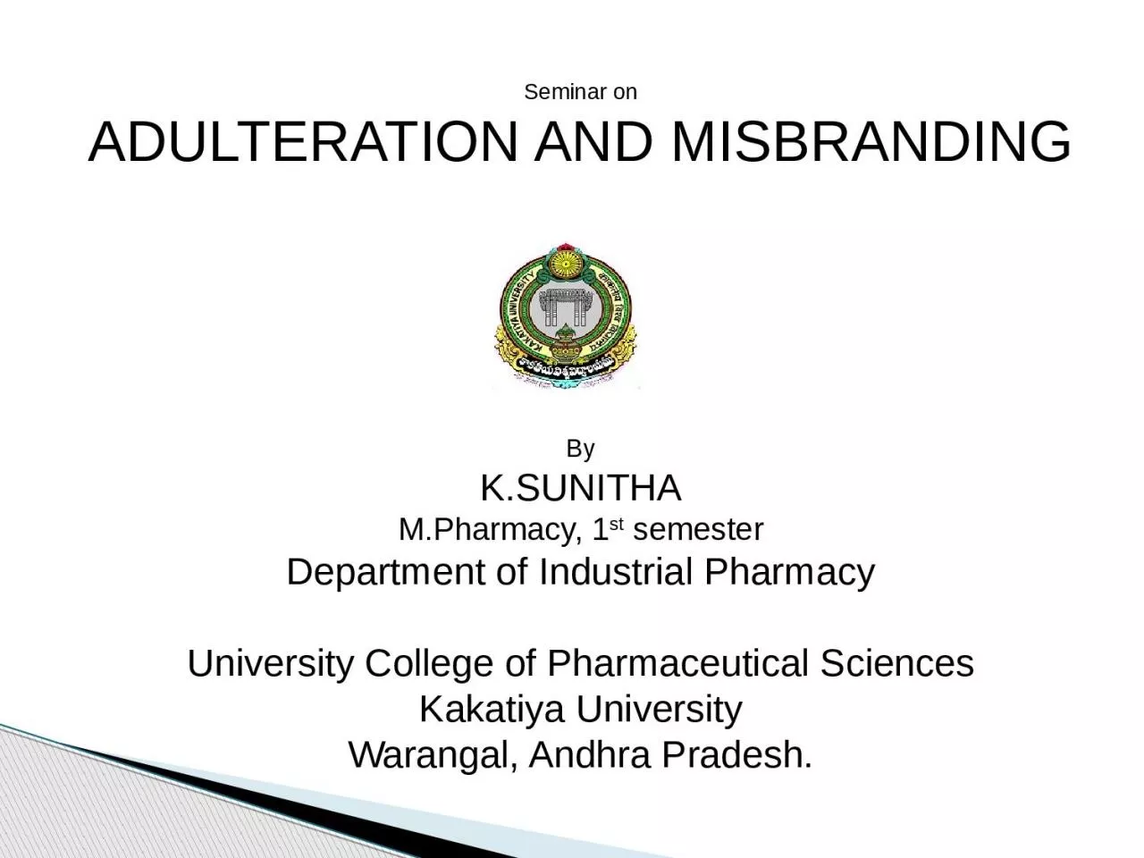 PPT-Seminar on ADULTERATION AND MISBRANDING