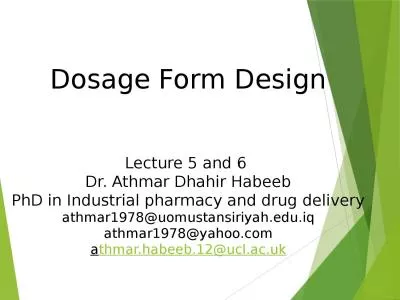 Dosage Form Design Lecture