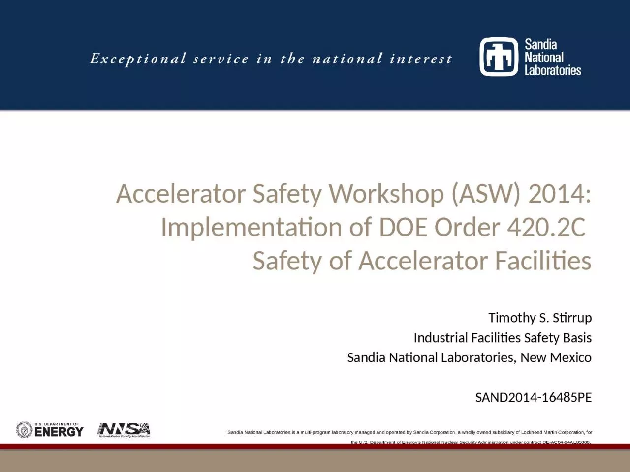 PPT-Accelerator Safety Workshop (ASW) 2014: