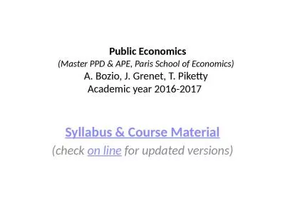    Public Economics  (Master PPD & APE, Paris School of Economics)