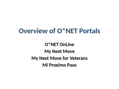 Overview of O*NET Portals