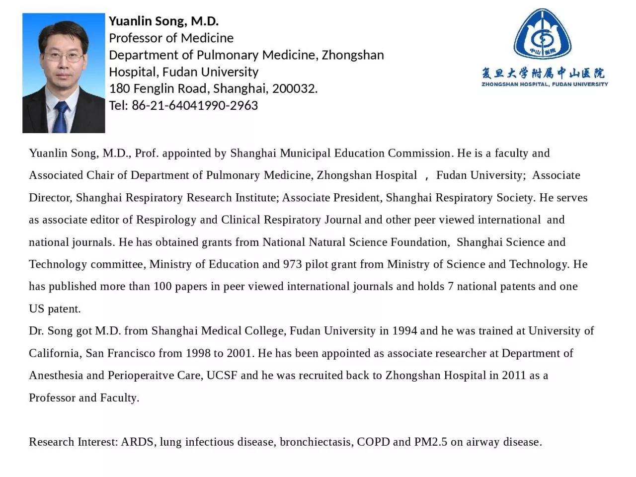 PPT-Yuanlin Song, M.D. Professor of Medicine